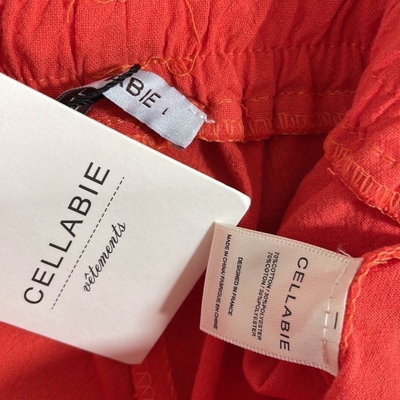 Cellabie Pants NWT Red Orange Wide Leg Cropped Pockets Size Large - Picture 10 of 12